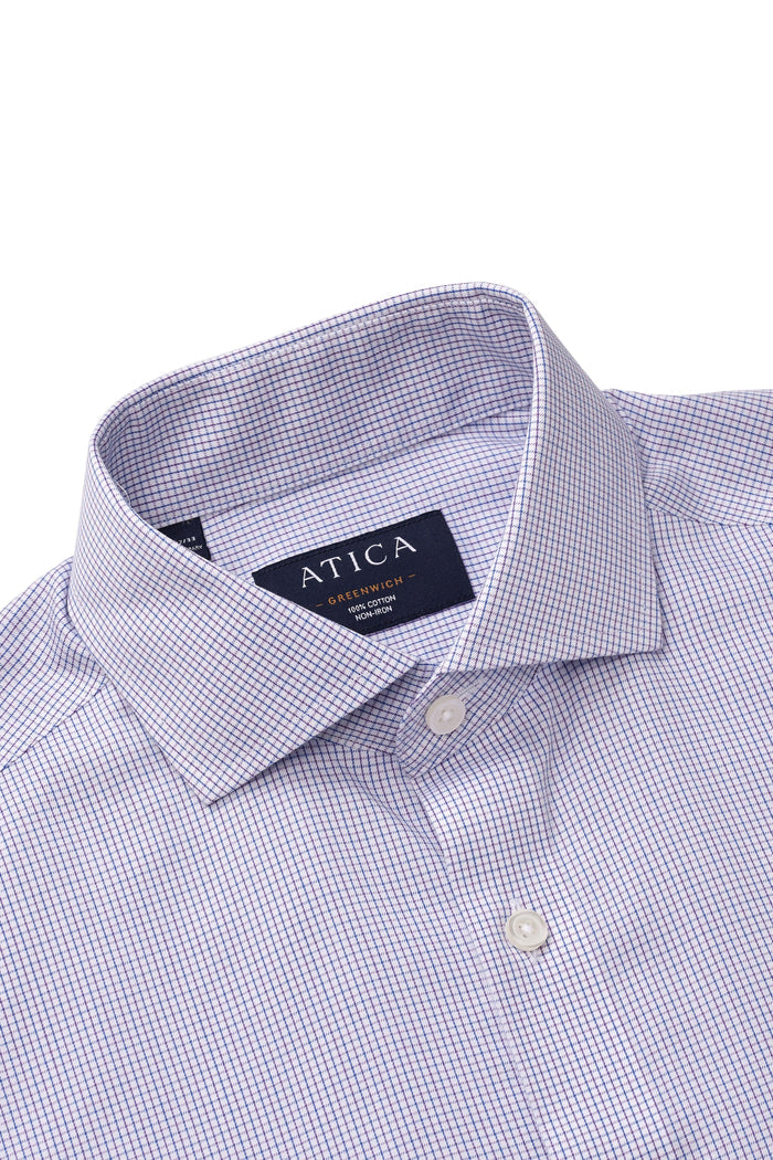 Greenwhich Blue Red Micro Check Shirt - Atica Man