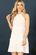 HALTER NECK MERROW DETAIL MINI GAUZE DRESS