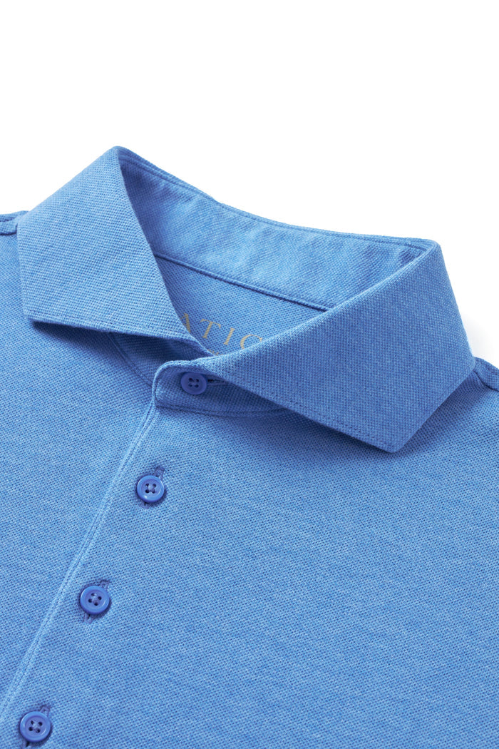 Heather Sky Blue Dress Collar Performance Polo - Atica Man