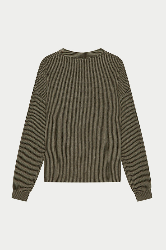 HEAVY WASHED RIBBED KNIT CREW - KHAKI