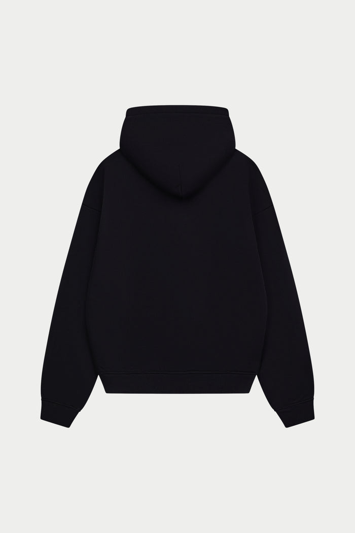 HEAVYWEIGHT MONOGRAM APPLIQUE EMBLEM HOODIE - BLACK