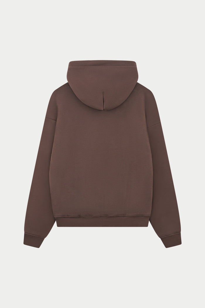 HEAVYWEIGHT MONOGRAM APPLIQUE EMBLEM HOODIE - BROWN