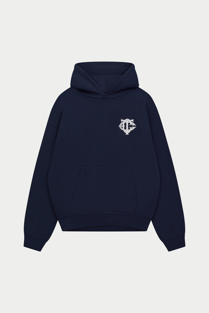 HEAVYWEIGHT MONOGRAM APPLIQUE EMBLEM HOODIE - NAVY