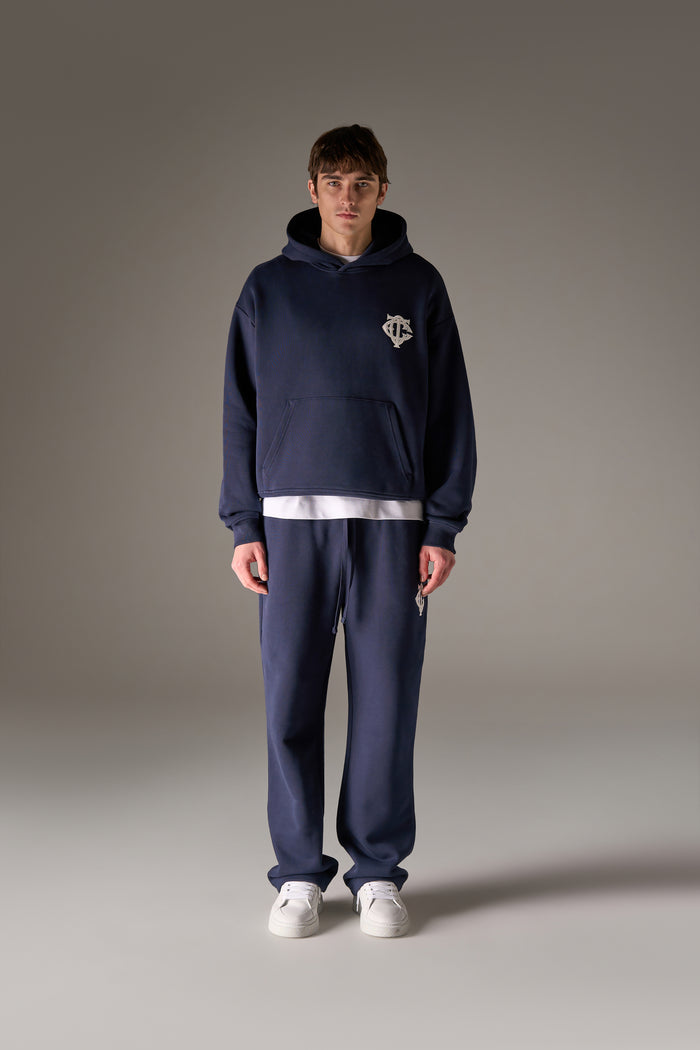 HEAVYWEIGHT MONOGRAM APPLIQUE EMBLEM HOODIE - NAVY