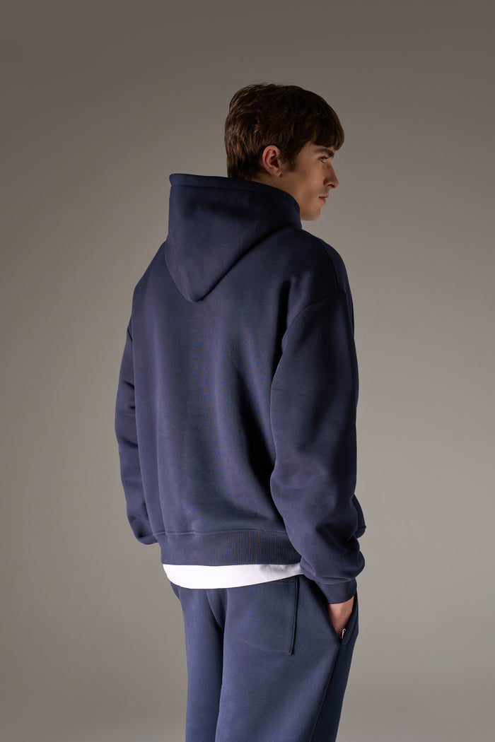 HEAVYWEIGHT MONOGRAM APPLIQUE EMBLEM HOODIE - NAVY