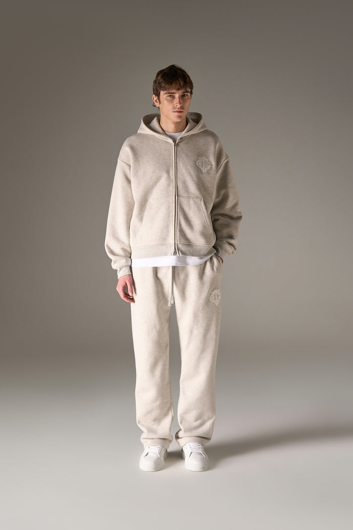 HEAVYWEIGHT MONOGRAM APPLIQUE EMBLEM JOGGERS - GREY MARL