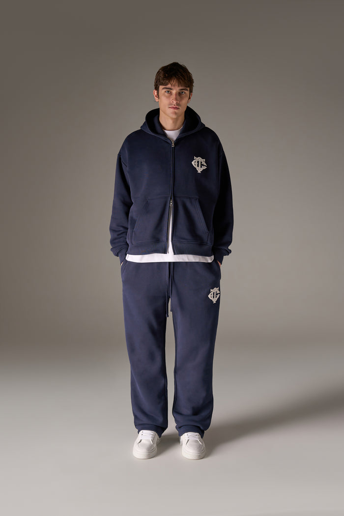 HEAVYWEIGHT MONOGRAM APPLIQUE EMBLEM JOGGERS - NAVY