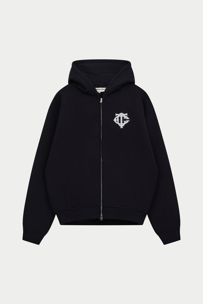 HEAVYWEIGHT MONOGRAM APPLIQUE EMBLEM ZIP THROUGH - BLACK