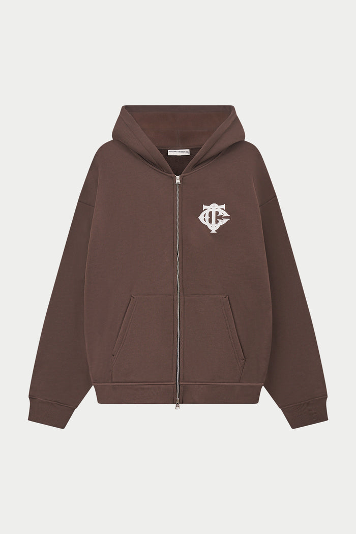 HEAVYWEIGHT MONOGRAM APPLIQUE EMBLEM ZIP THROUGH - BROWN
