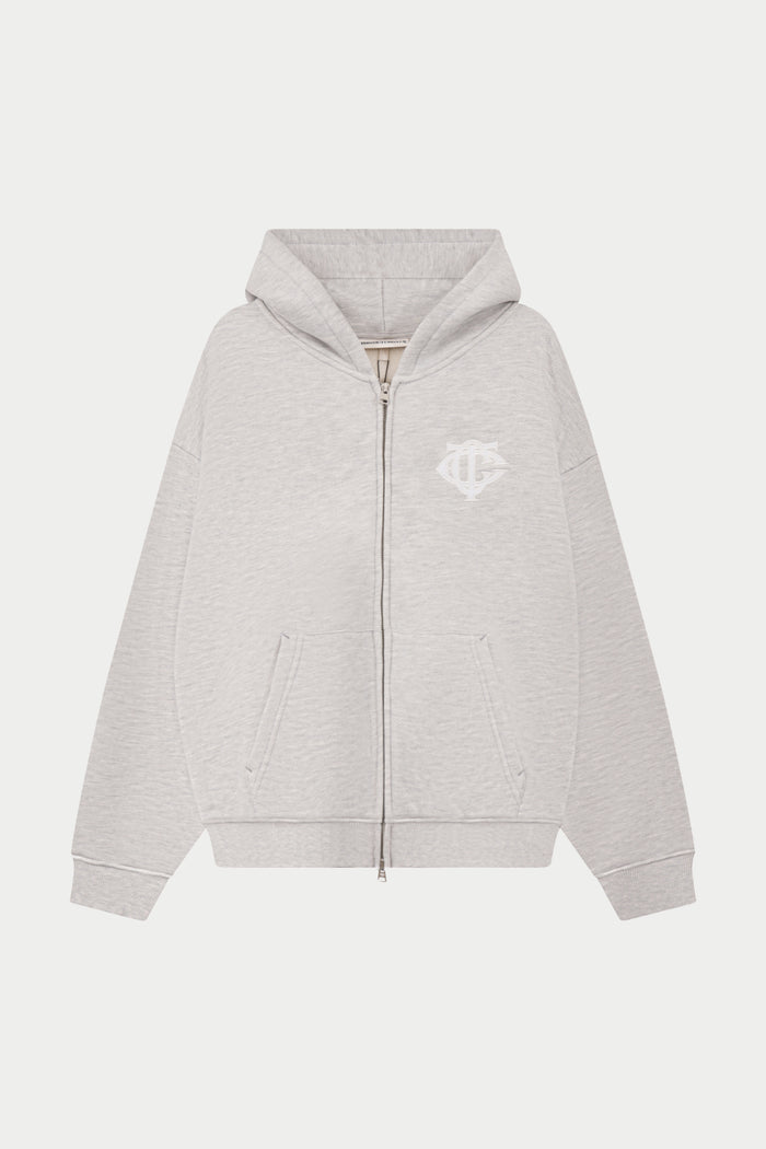 HEAVYWEIGHT MONOGRAM APPLIQUE EMBLEM ZIP THROUGH - GREY MARL