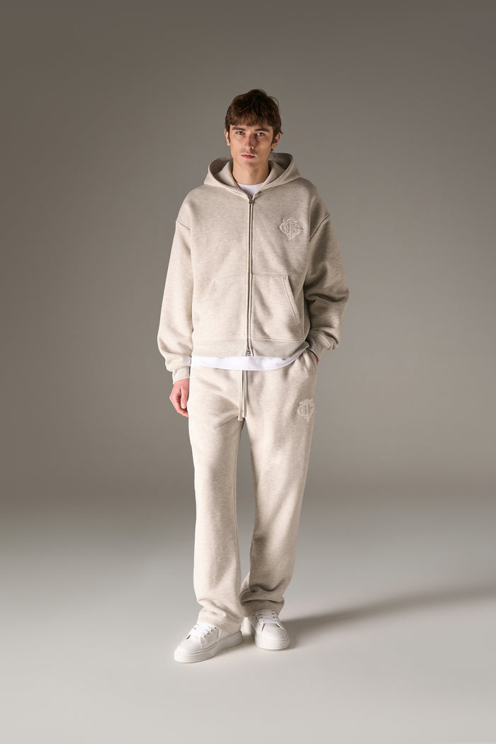 HEAVYWEIGHT MONOGRAM APPLIQUE EMBLEM ZIP THROUGH - GREY MARL