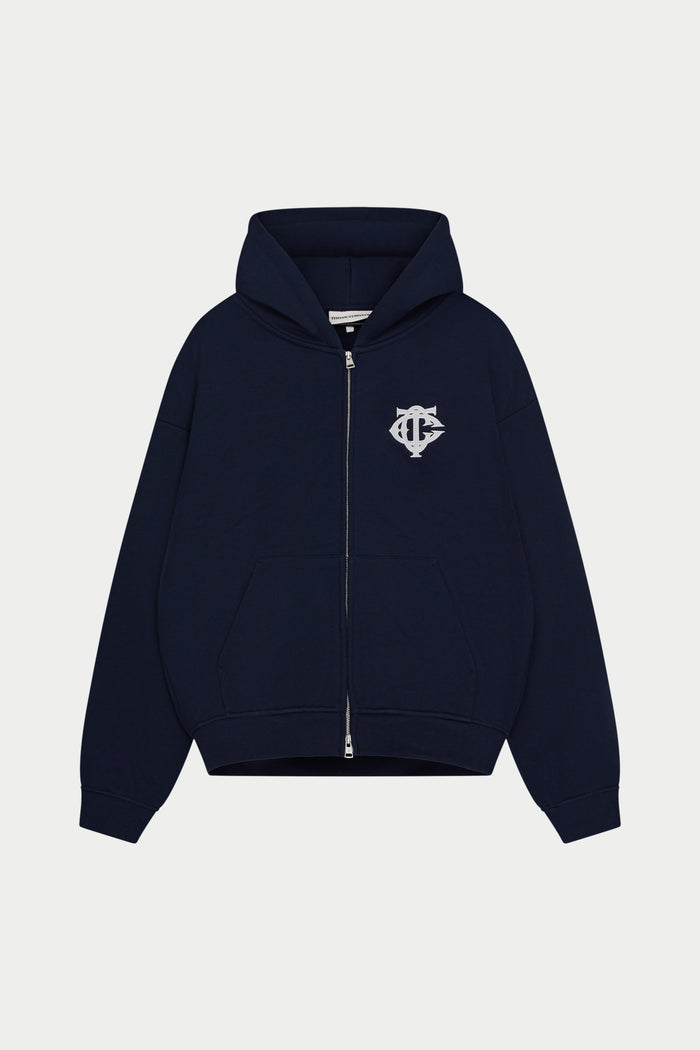 HEAVYWEIGHT MONOGRAM APPLIQUE EMBLEM ZIP THROUGH - NAVY