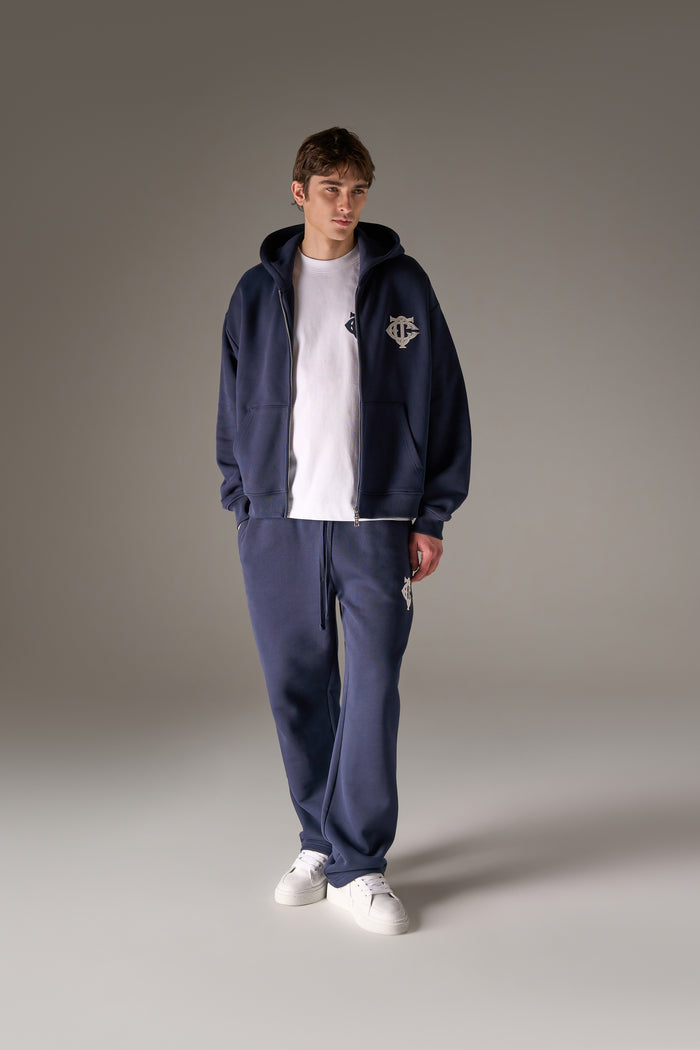 HEAVYWEIGHT MONOGRAM APPLIQUE EMBLEM ZIP THROUGH - NAVY