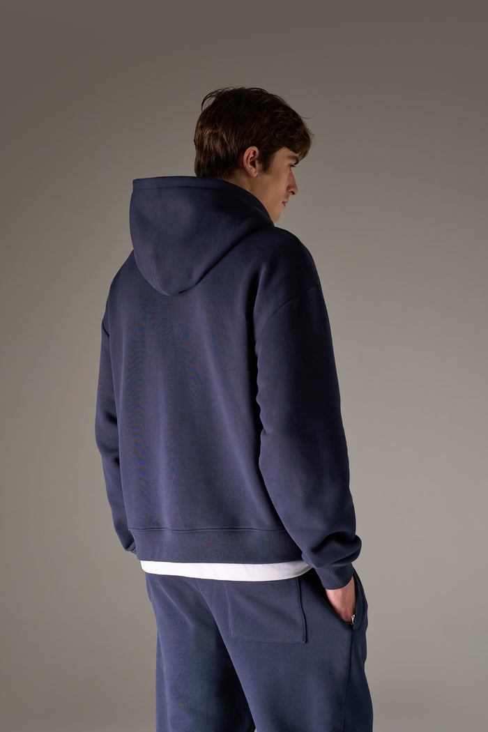 HEAVYWEIGHT MONOGRAM APPLIQUE EMBLEM ZIP THROUGH - NAVY