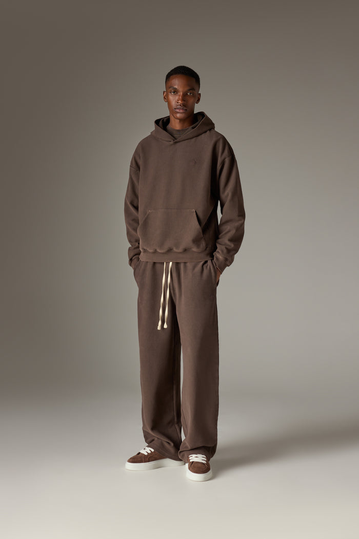 HEAVYWEIGHT WASHED RIBBED HOODIE - BROWN