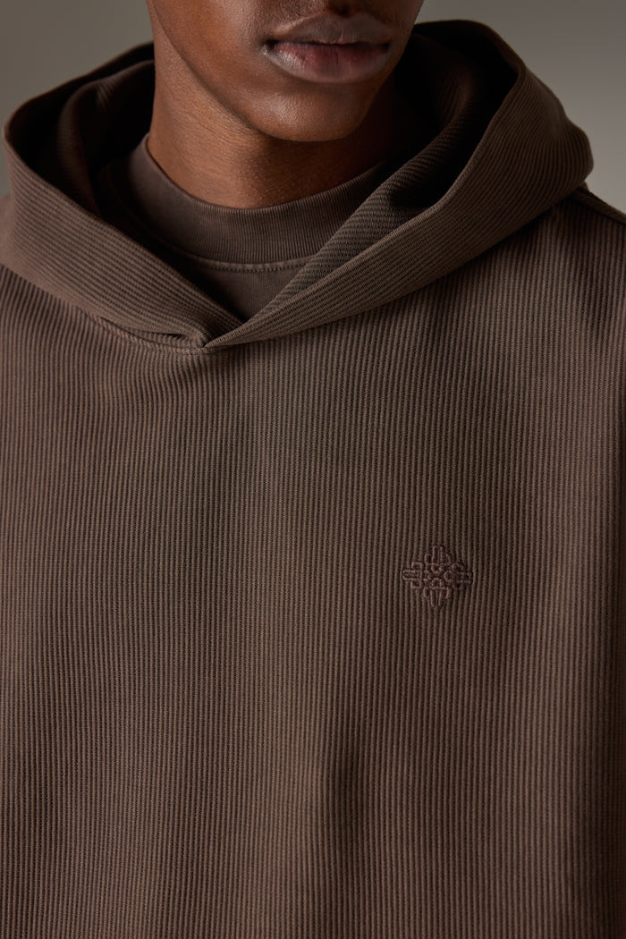 HEAVYWEIGHT WASHED RIBBED HOODIE - BROWN