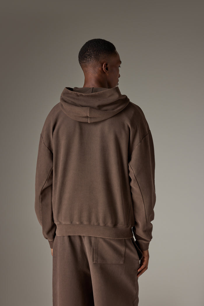 HEAVYWEIGHT WASHED RIBBED HOODIE - BROWN
