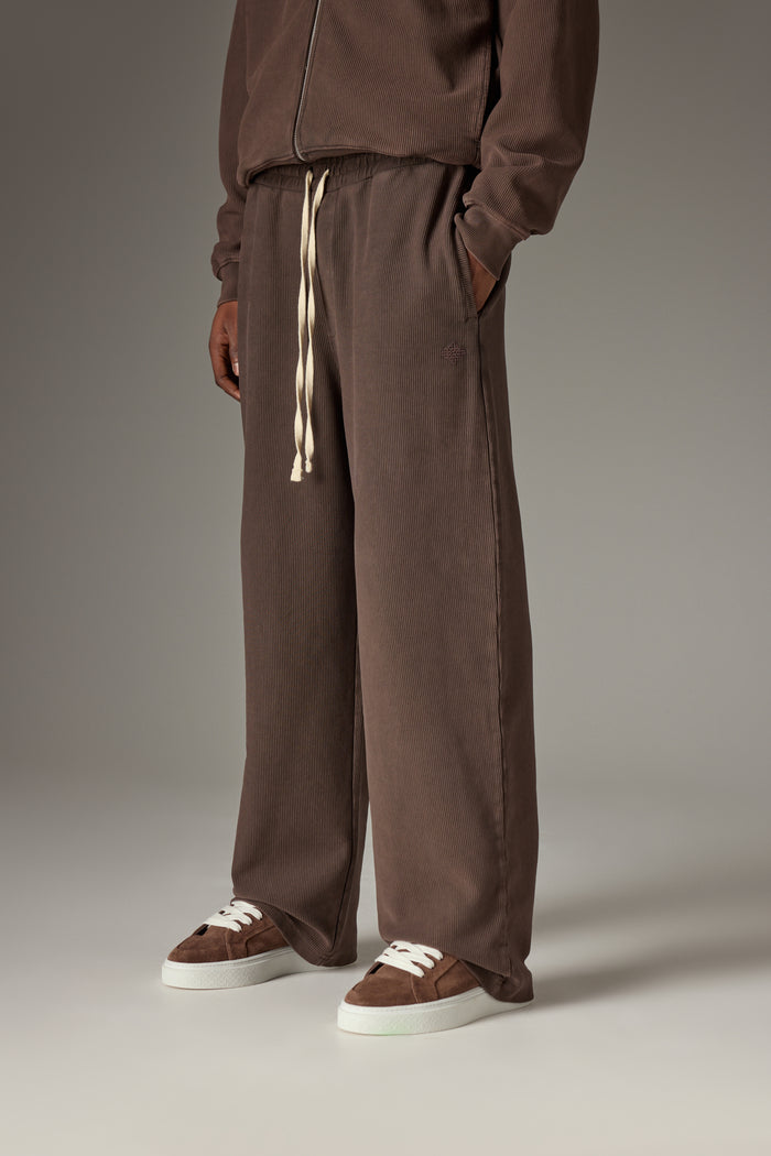 HEAVYWEIGHT WASHED RIBBED JERSEY JOGGERS - BROWN
