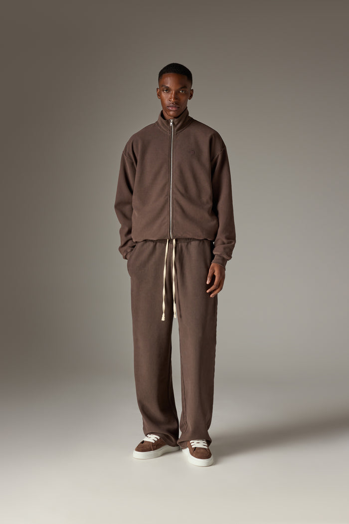 HEAVYWEIGHT WASHED RIBBED JERSEY JOGGERS - BROWN