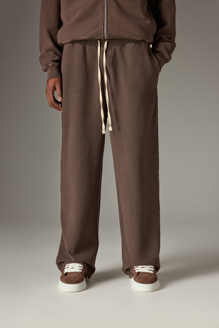 HEAVYWEIGHT WASHED RIBBED JERSEY JOGGERS - BROWN