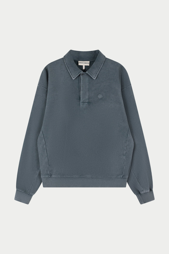 HEAVYWEIGHT WASHED RIBBED POLO SWEATSHIRT - GREY