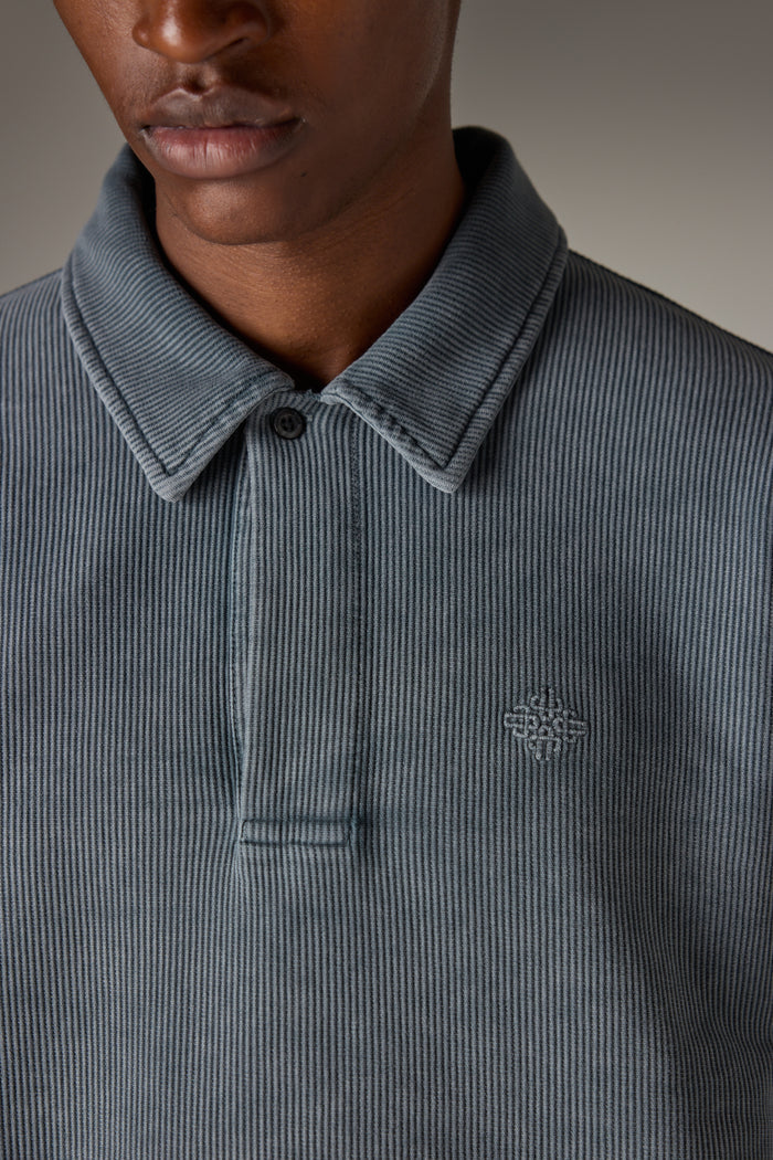 HEAVYWEIGHT WASHED RIBBED POLO SWEATSHIRT - GREY