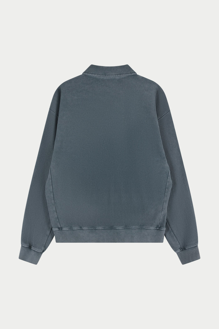 HEAVYWEIGHT WASHED RIBBED POLO SWEATSHIRT - GREY
