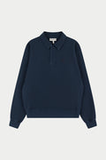 HEAVYWEIGHT WASHED RIBBED POLO SWEATSHIRT - NAVY