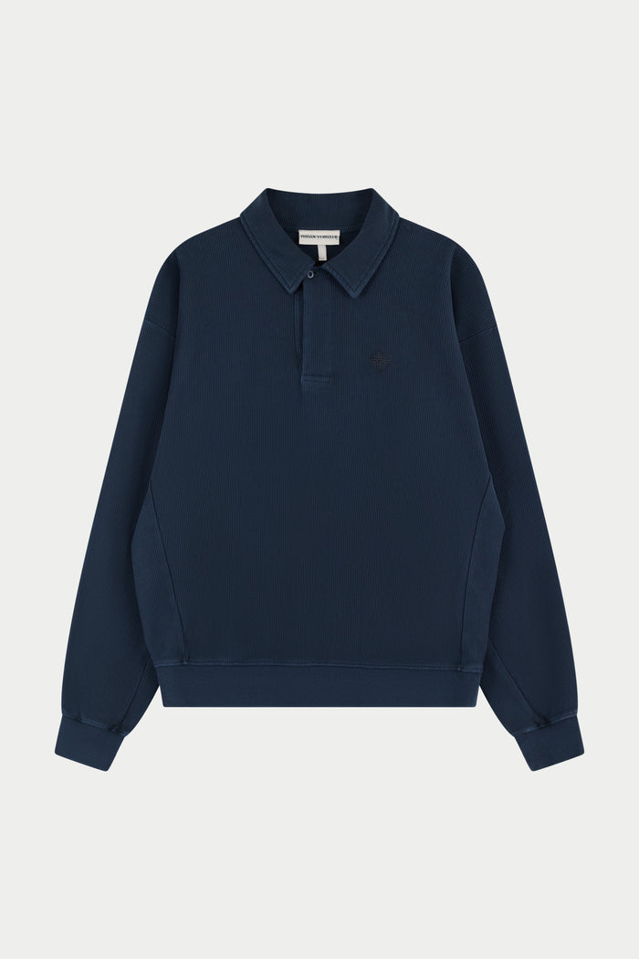HEAVYWEIGHT WASHED RIBBED POLO SWEATSHIRT - NAVY