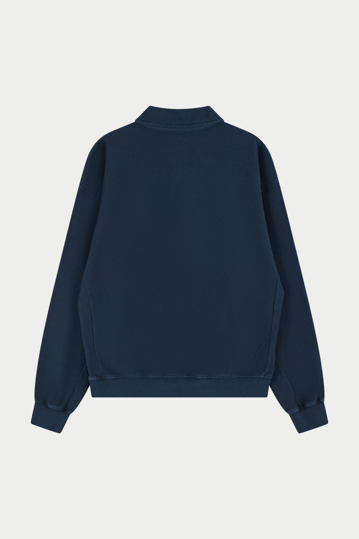 HEAVYWEIGHT WASHED RIBBED POLO SWEATSHIRT - NAVY