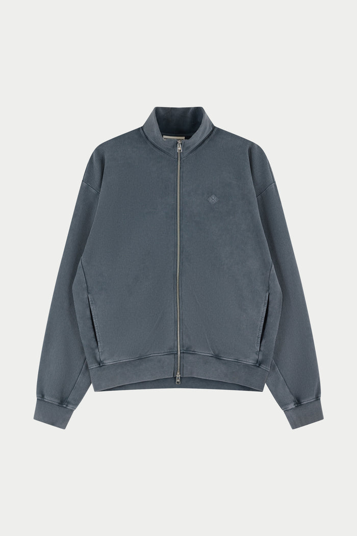 HEAVYWEIGHT WASHED RIBBED ZIP THROUGH FUNNEL NECK - GREY