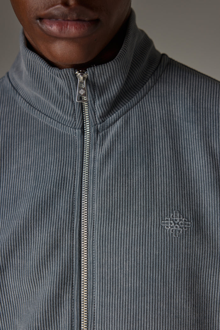 HEAVYWEIGHT WASHED RIBBED ZIP THROUGH FUNNEL NECK - GREY