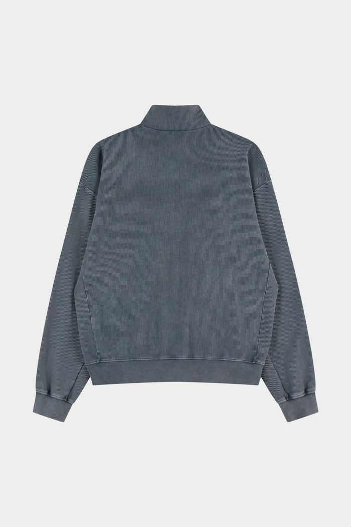 HEAVYWEIGHT WASHED RIBBED ZIP THROUGH FUNNEL NECK - GREY