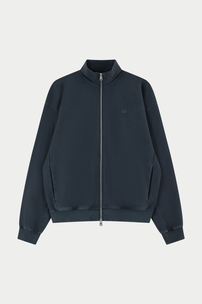 HEAVYWEIGHT WASHED RIBBED ZIP THROUGH FUNNEL NECK - WASHED BLACK