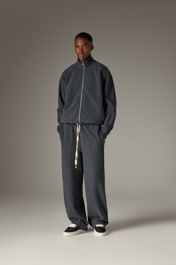 HEAVYWEIGHT WASHED RIBBED ZIP THROUGH FUNNEL NECK - WASHED BLACK