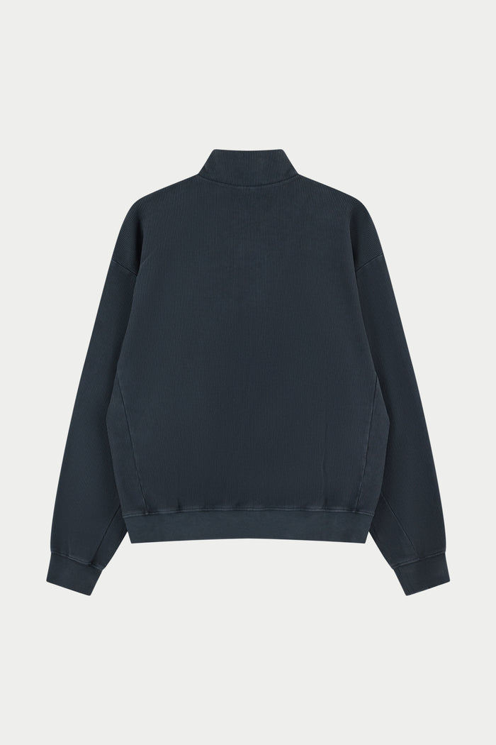 HEAVYWEIGHT WASHED RIBBED ZIP THROUGH FUNNEL NECK - WASHED BLACK
