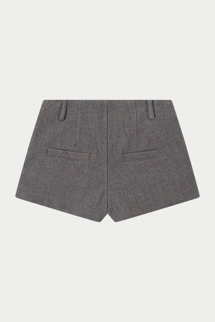 HERRINGBONE TAILORED MINI SHORTS - GREY