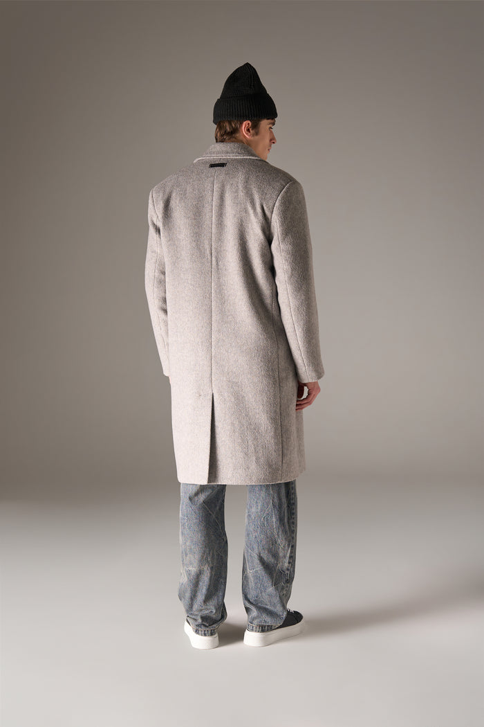 HERRINGBONE WOOL LONGLINE DUSTER COAT - GREY