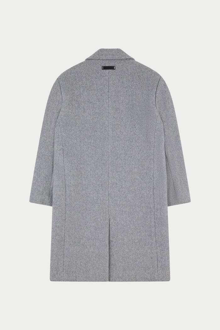 HERRINGBONE WOOL LONGLINE DUSTER COAT - GREY