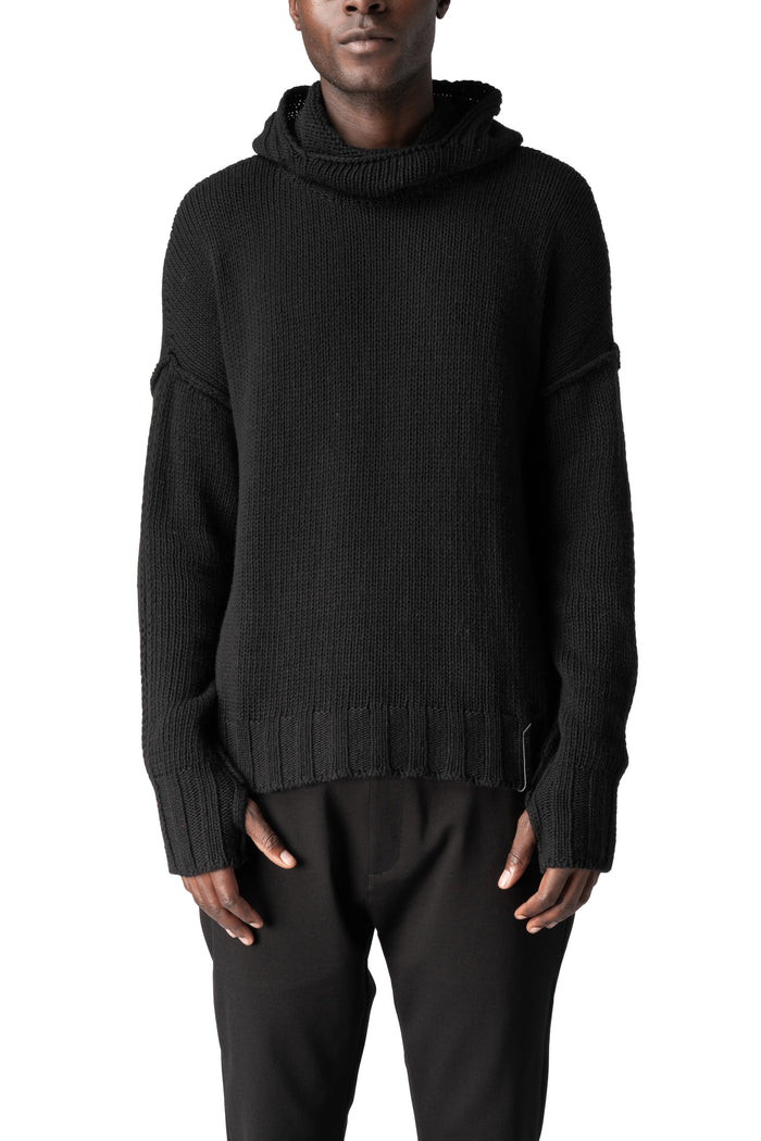 Hooded wool cashmere knit sweater, Black