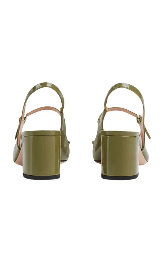 Gucci Horsebit 55 green patent leather slingback pumps