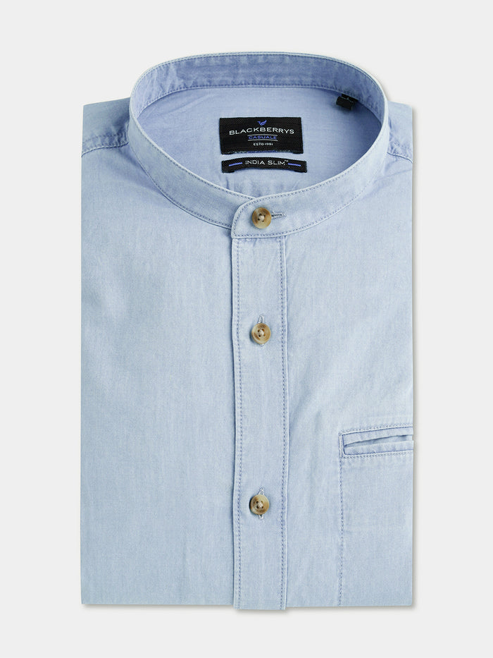 Indigo Mandarin Collar Solid Shirt - Zion
