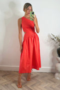 Jasmine Cut Out One Shoulder Dress in Coral - Style Cheat