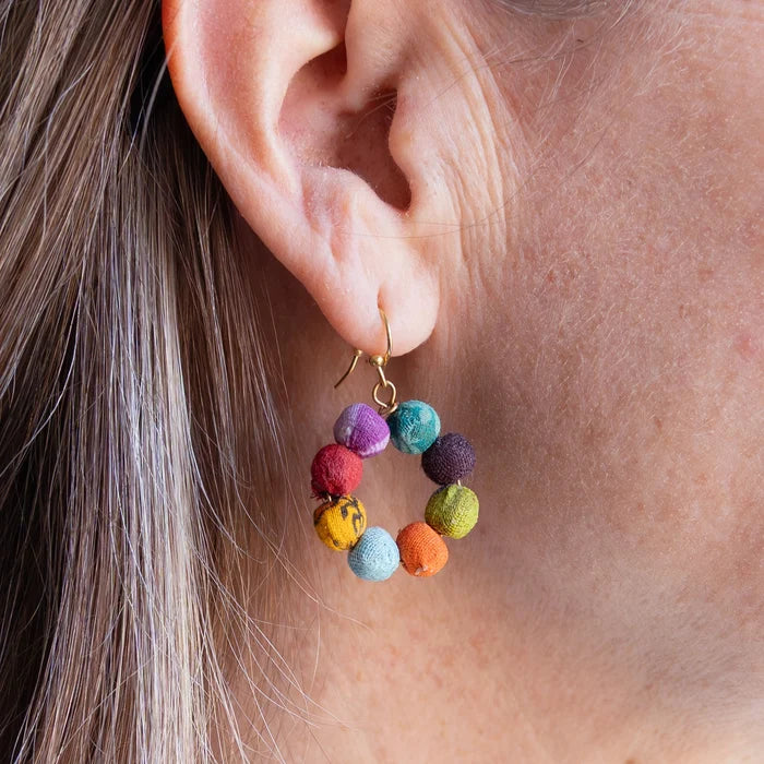 Kantha Classic Mini Hoop Earrings -Fair Trade Made- Final Sale