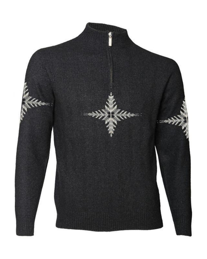 Charcoal zip sweater with snowflake  pattern