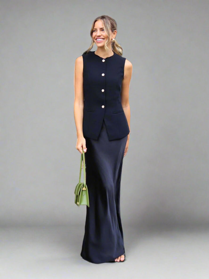 Kassia Satin Slip Maxi Skirt / Black - Style Cheat