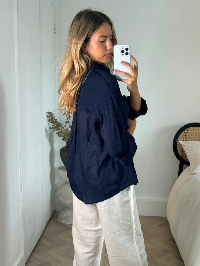 Kensie Roll Up Shirt in Navy - Style Cheat