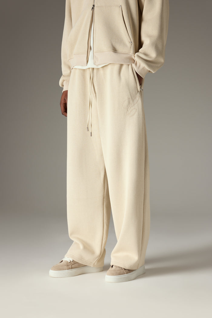 KNIT CONTRAST DRAWCORDS RELAXED JOGGERS - BEIGE