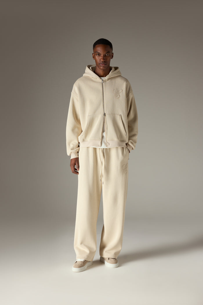 KNIT CONTRAST DRAWCORDS RELAXED JOGGERS - BEIGE