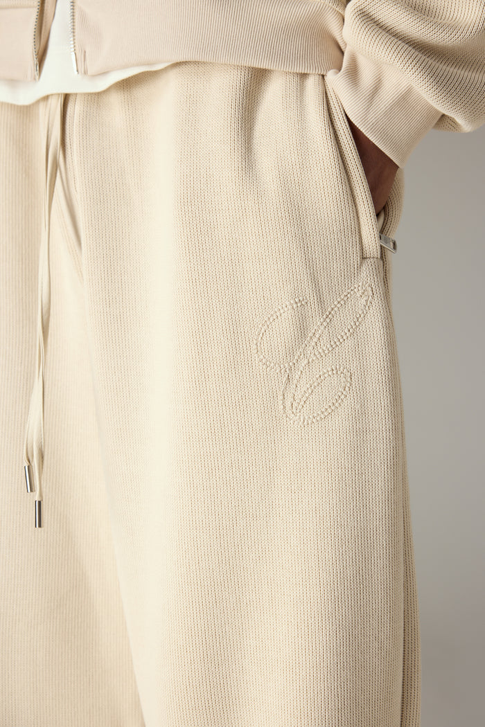 KNIT CONTRAST DRAWCORDS RELAXED JOGGERS - BEIGE
